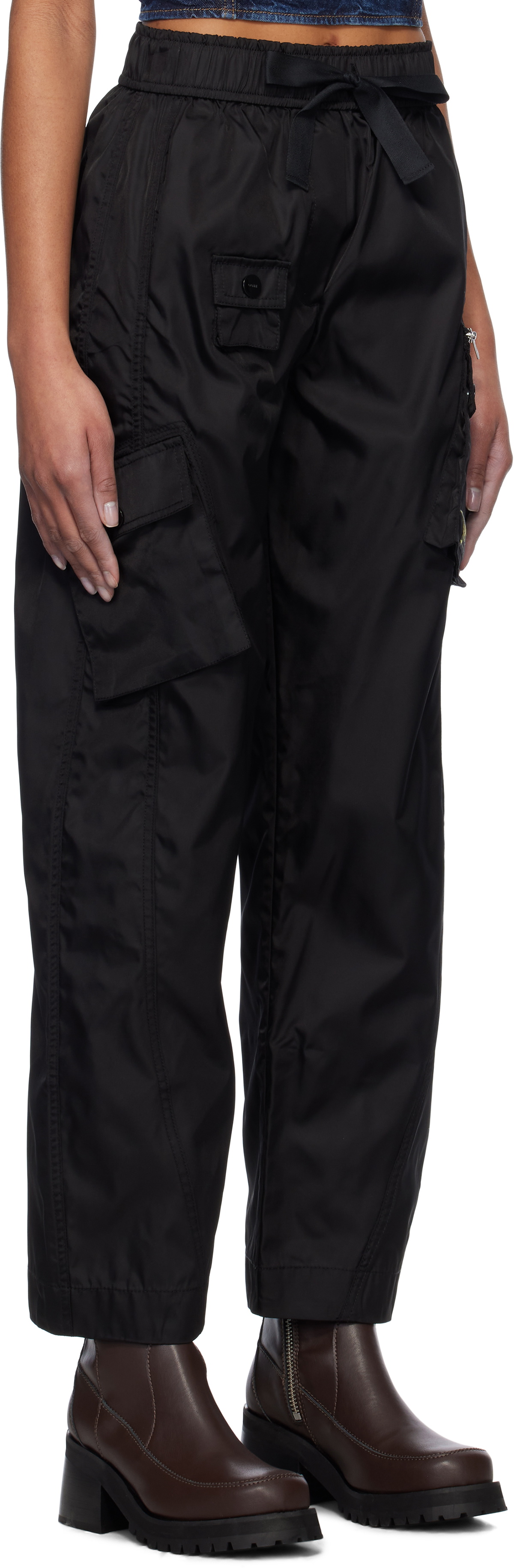 GANNI Black Duchesse Nylon Cargo Pants