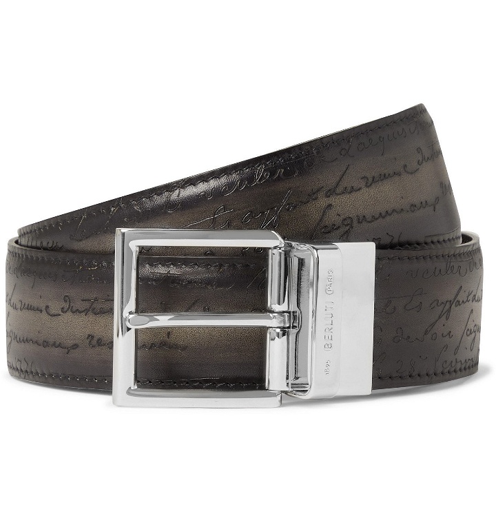 Photo: Berluti - 3.5cm Scritto Reversible Venezia Leather Belt - Gray