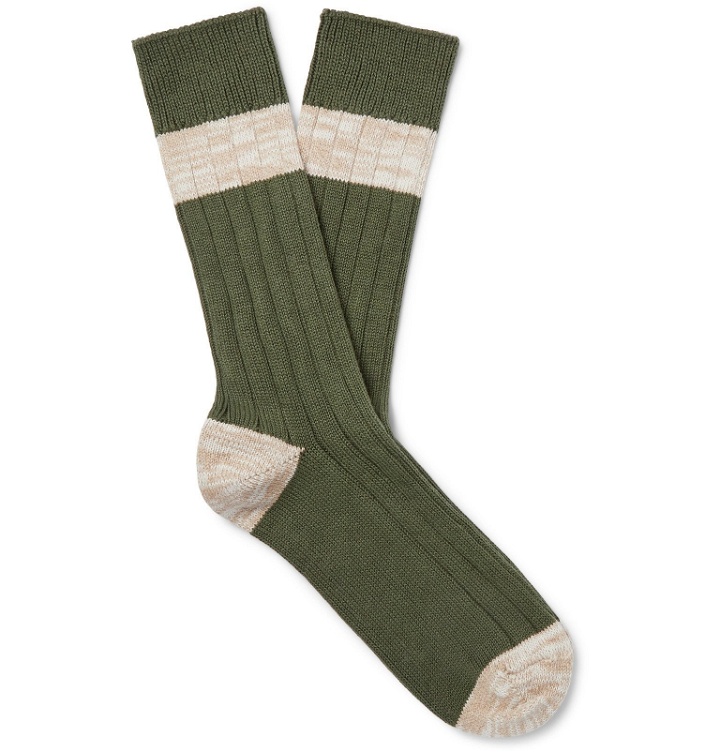 Photo: The Workers Club - Mélange Cotton-Blend Socks - Green