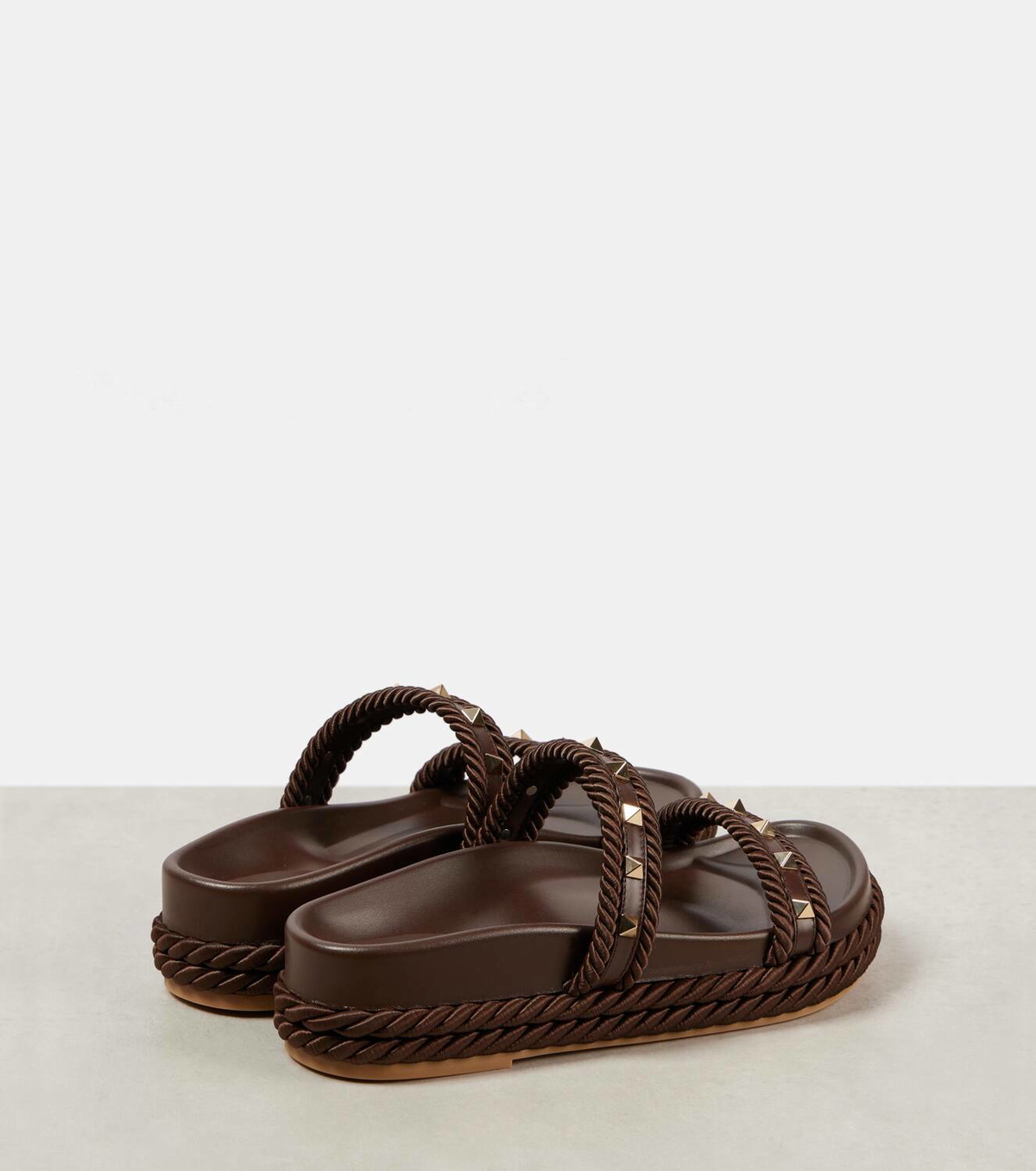 Valentino Garavani Rockstud Torchon leather-trimmed sandals