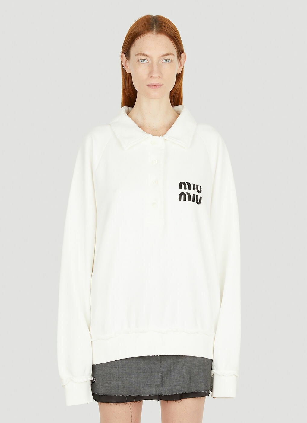 Miu Miu - Distressed Logo Sweatshirt in White Miu Miu