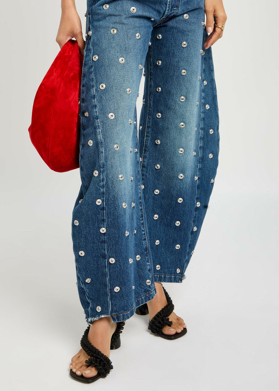 A.W.A.K.E Mode Studded Organic Barrel-leg Jeans Blue