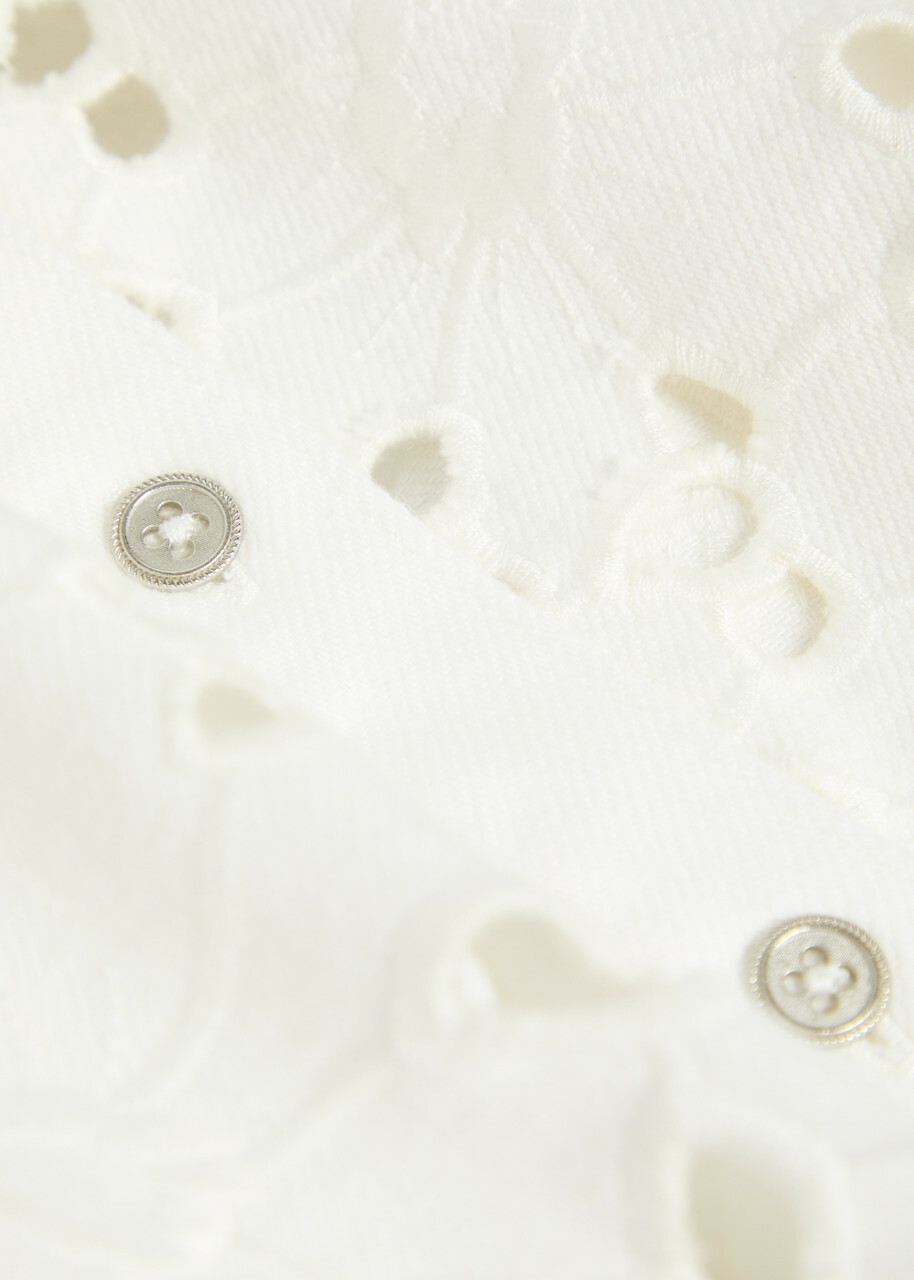 Alice + Olivia Finely Cutwork Embroidered Denim Shirt White