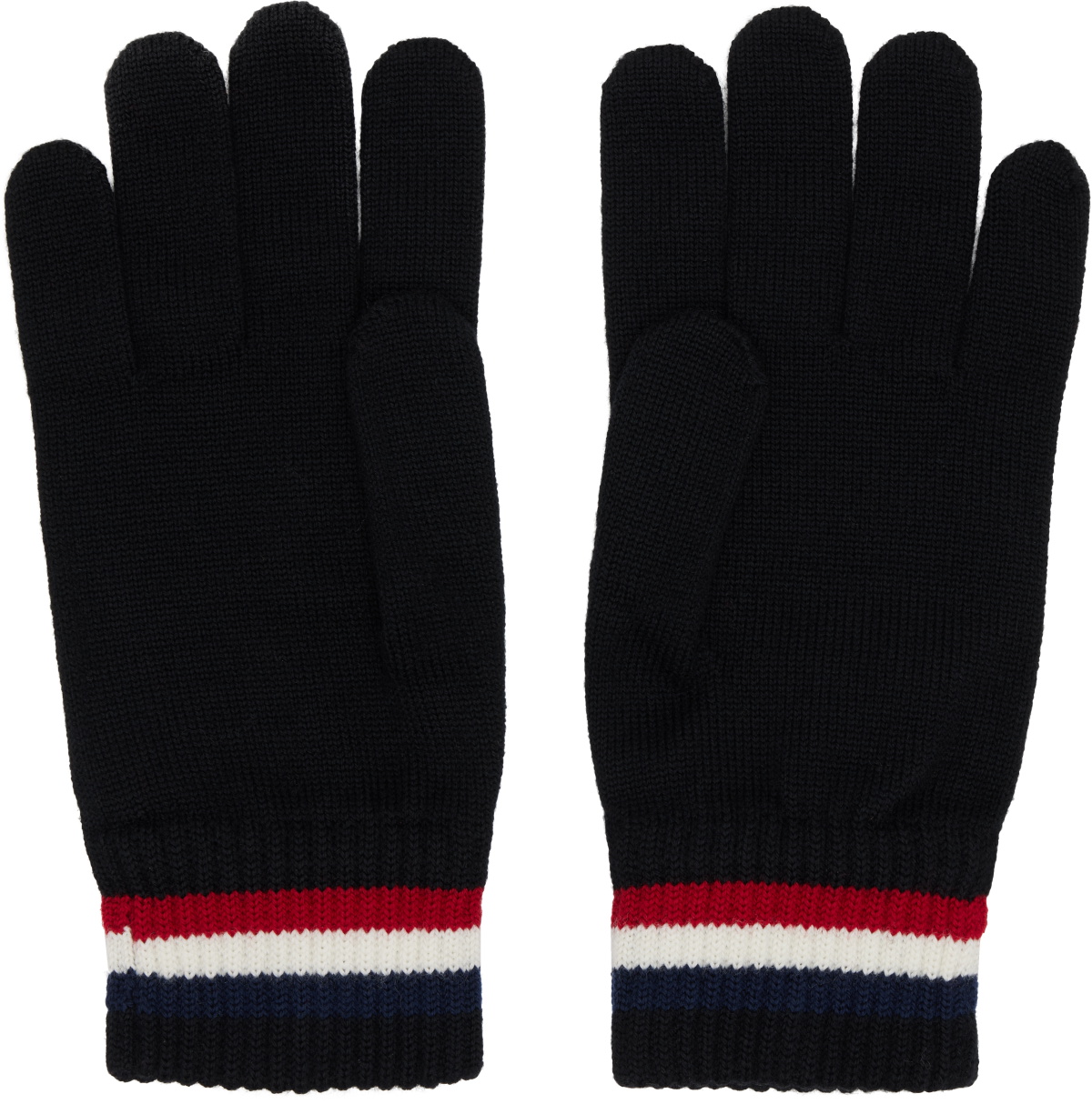 Moncler Black Tricolor Wool Gloves
