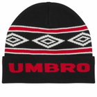 Umbro Men's Diamond Intarsia Knit Beanie in Black/Chili Pepper/White 