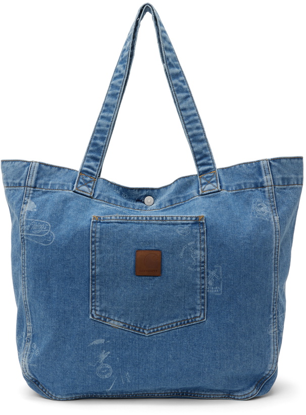 Photo: Carhartt Work In Progress Blue Stamp Print Denim Tote