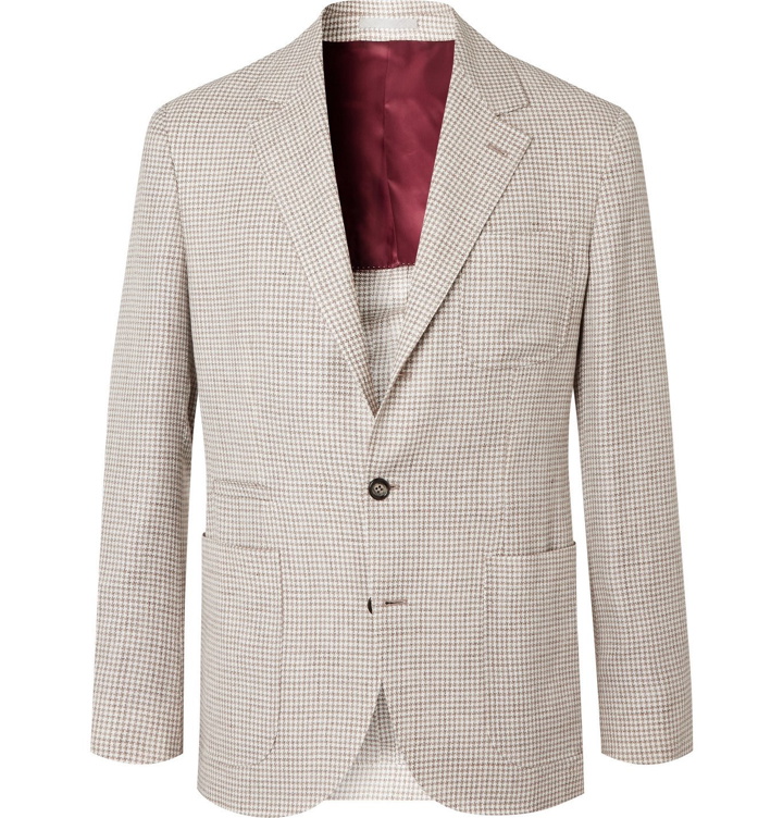 Photo: Brunello Cucinelli - Slim-Fit Unstructured Houndstooth Linen, Wool and Silk-Blend Blazer - Neutrals