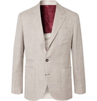 Brunello Cucinelli - Slim-Fit Unstructured Houndstooth Linen, Wool and Silk-Blend Blazer - Neutrals