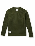 WTAPS - Logo-Appliquéd Ribbed-Knit Sweater - Green