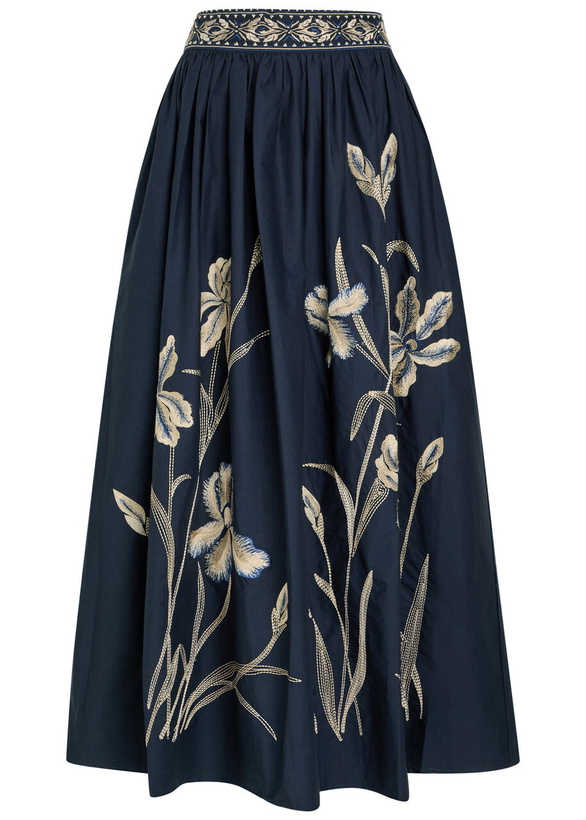 Photo: Emporio Sirenuse Ombretta Embroidered Cotton-poplin Maxi Skirt Navy