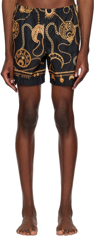 Photo: Marine Serre Black & Gold Straight-Leg Swim Shorts