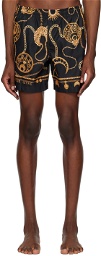 Marine Serre Black & Gold Straight-Leg Swim Shorts