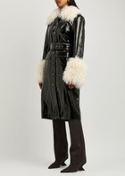 Kitri Simone Faux Shearling-trimmed Vinyl Coat Black