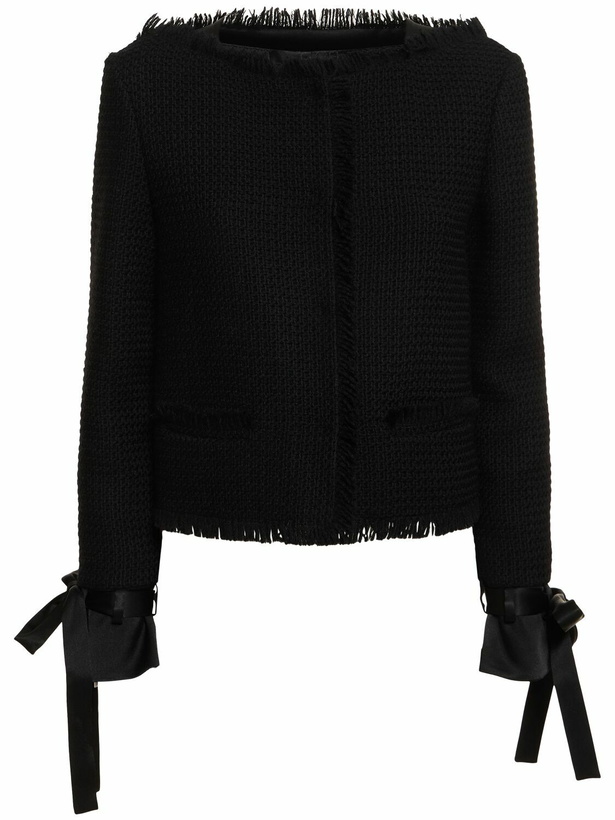 Photo: ALBERTA FERRETTI Wool Collarless Jacket with Bow