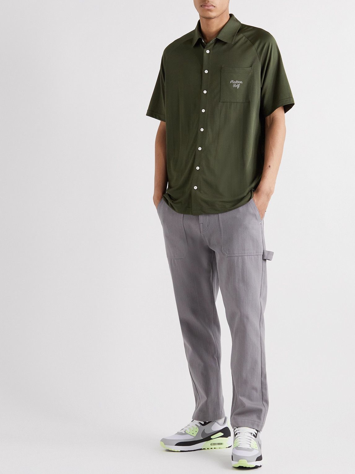 Malbon Golf - Osprey Logo-Print Cotton-Blend Mesh Shirt - Green