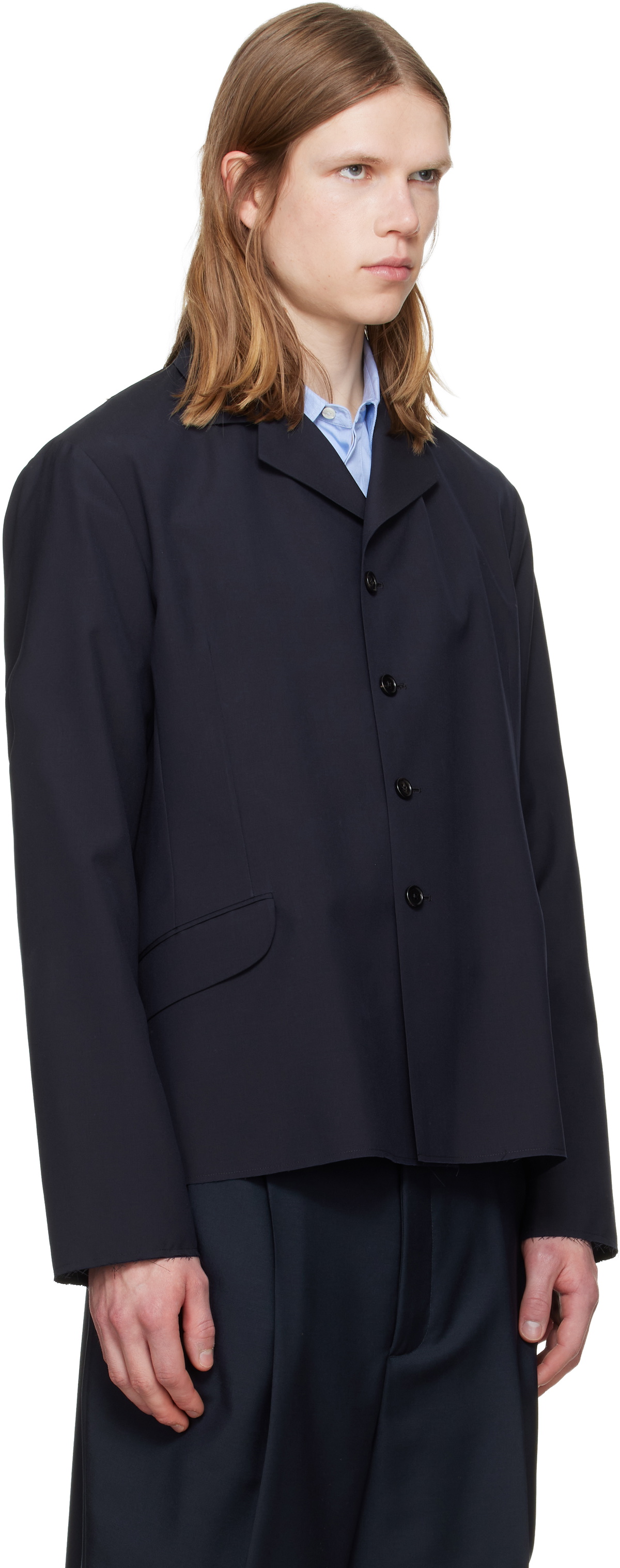 Jil Sander Navy Wool Poplin Blazer