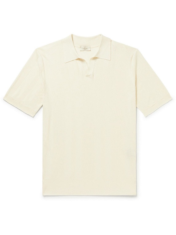 Photo: Altea - Embroidered Knitted Silk Polo Shirt - Neutrals