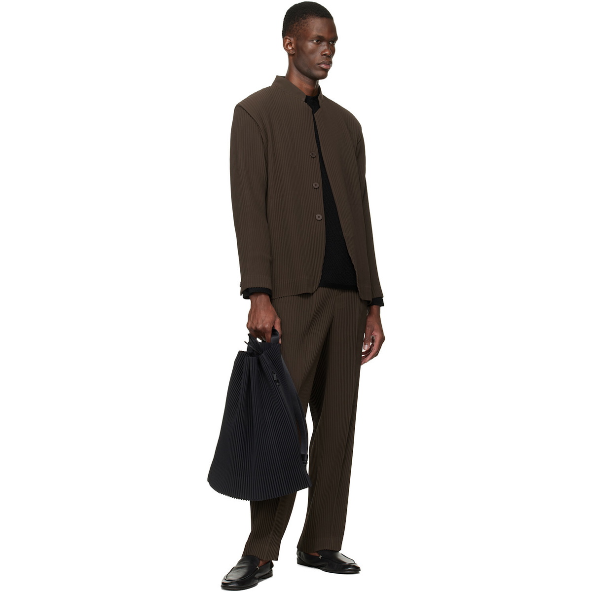 HOMME PLISSÉ ISSEY MIYAKE Brown Tuxedo Pleats Trousers