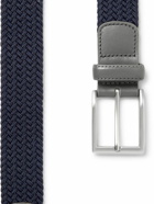 Kjus Golf - 3.5cm Navy Leather-Trimmed Woven Webbing Belt - Blue