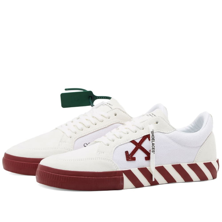 Photo: Off-White Men's Low Vulcanised Suede Canvas Sneakers in White/Red