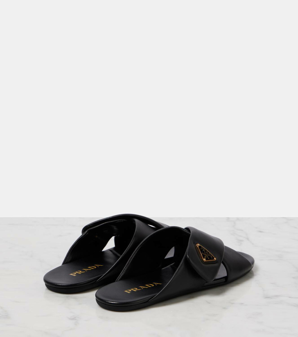 Prada Logo leather slides