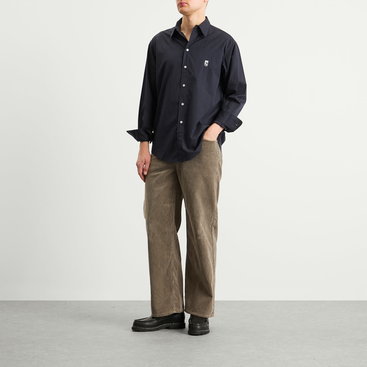 Late Checkout Men's Pinstripe Western Shirt in Navy