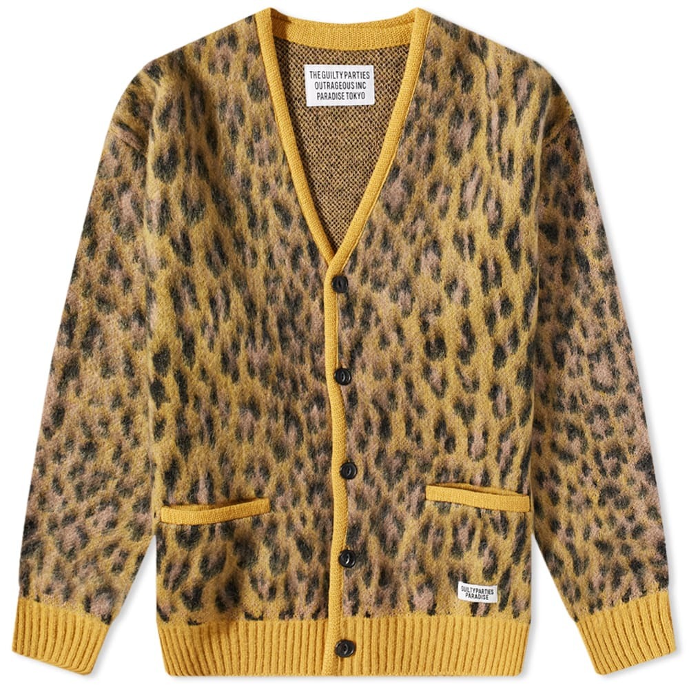 Wacko Maria Men's Type 1 Leopard Mohair Cardigan in Yellow Wacko Maria