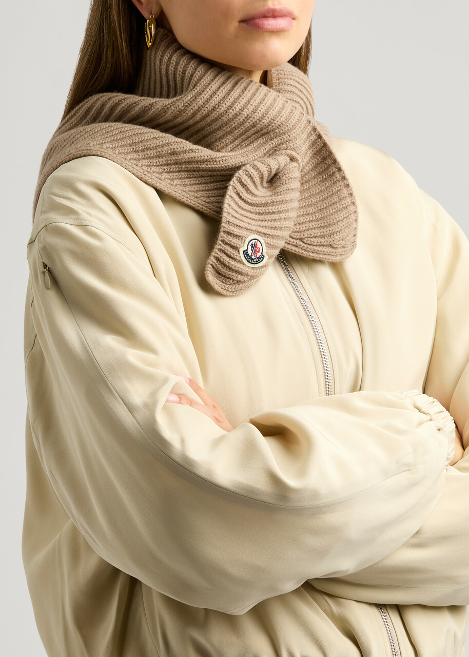 Moncler Logo Ribbed Wool-blend Scarf - Beige - One Size