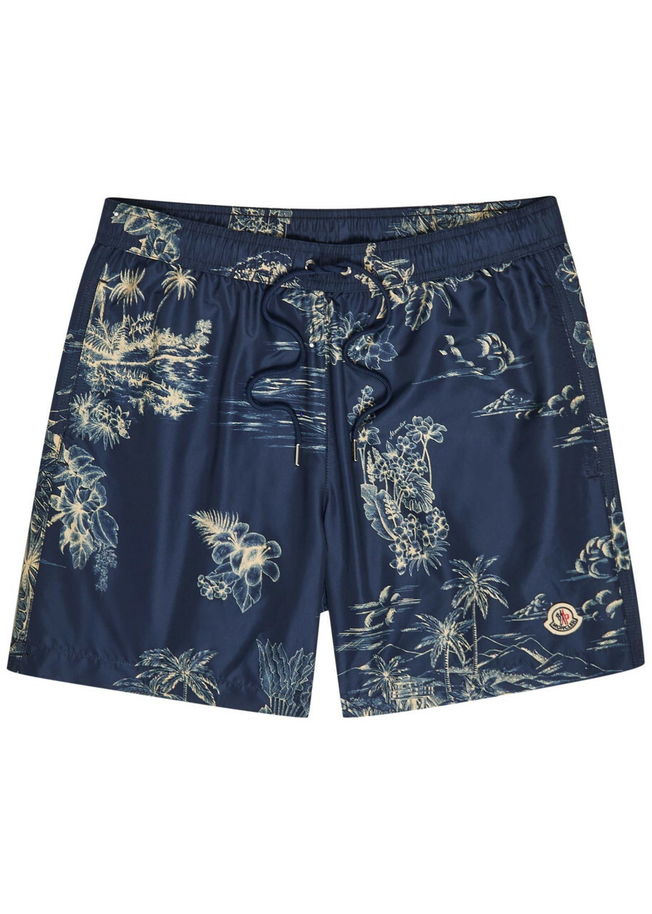 Moncler Floral-print Nylon Swim Shorts Navy