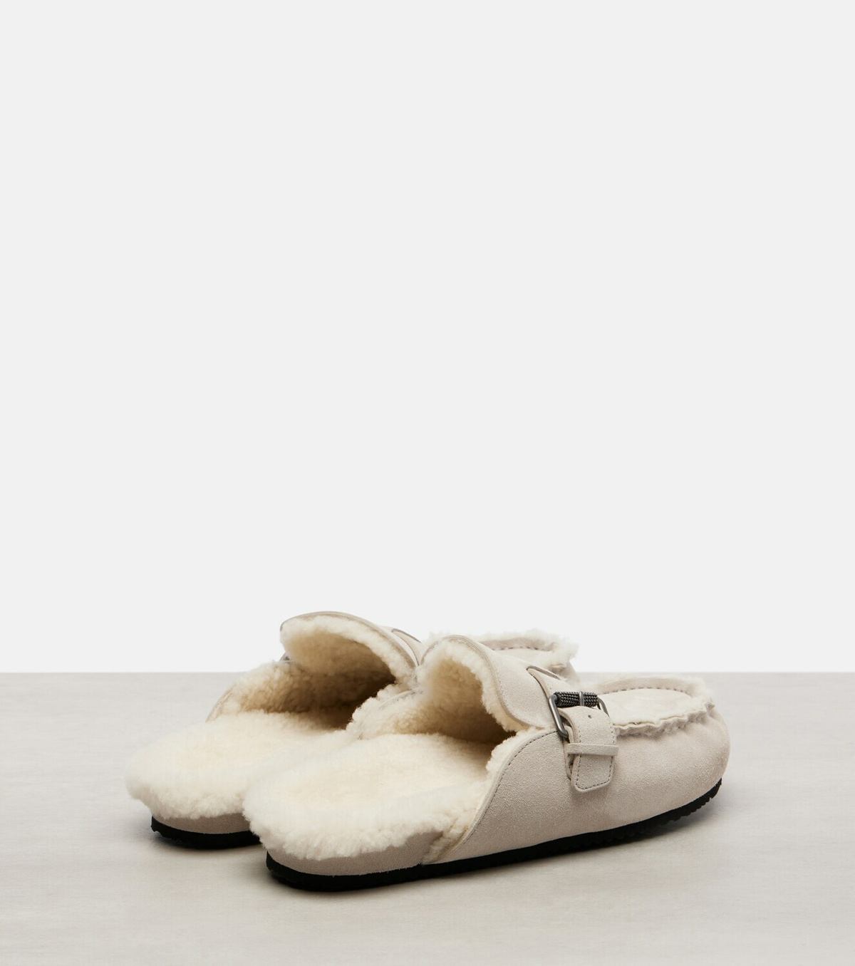 Brunello Cucinelli Shearling-lined suede slippers
