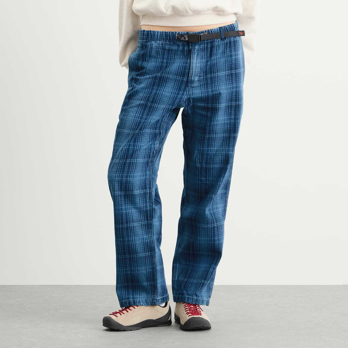 Gramicci Women's O.G Denim Plaid Pant in Indigo Checkered Plaid