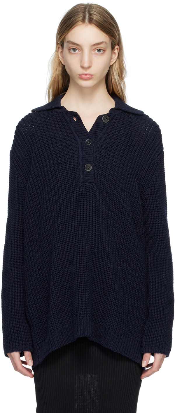 Our Legacy Navy Spread Collar Sweater Our Legacy