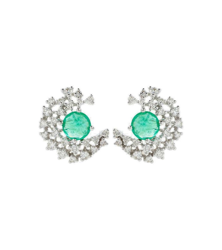 Photo: Ananya Scatter 18kt white gold earrings with diamonds and emeralds