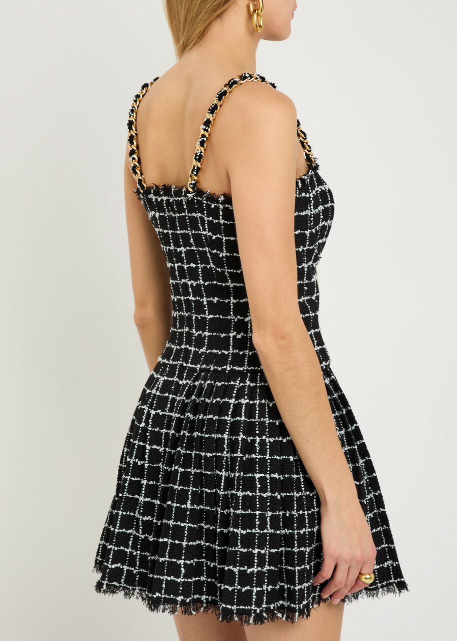 Balmain Checked Tweed Mini Dress Black And White