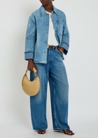 Tory Burch Logo Washed Denim Barn Jacket Blue