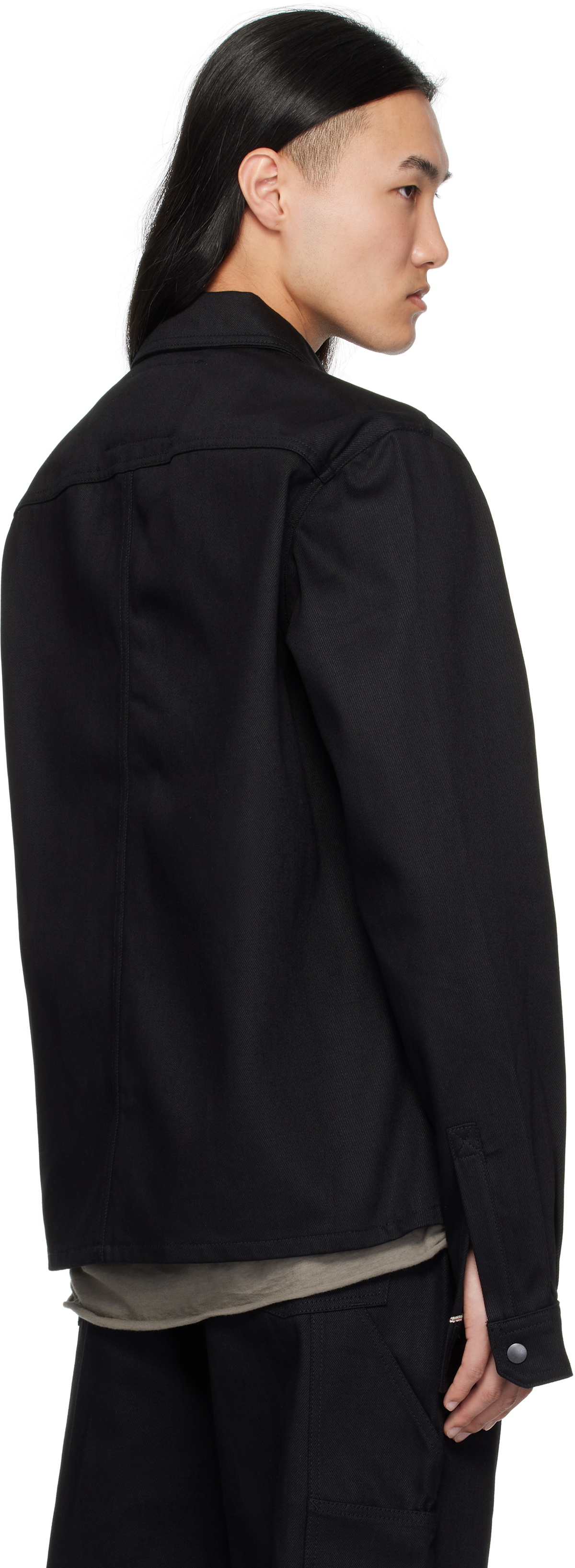 Rick Owens DRKSHDW Black Hollywood Cropped Outershirt Denim Shirt 