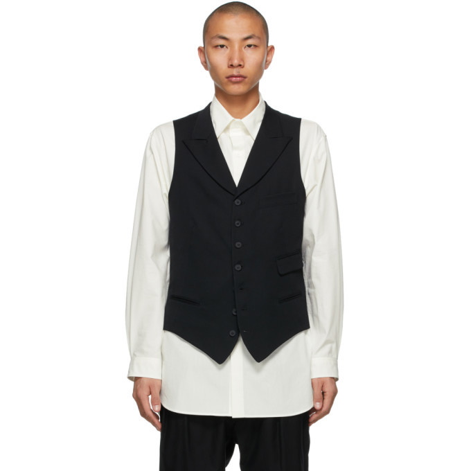 Yohji Yamamoto Black Gabardine Seven Button Vest Yohji Yamamoto