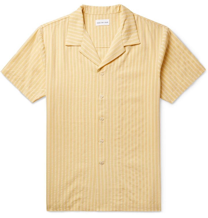 Photo: Hamilton and Hare - Camp-Collar Striped Lyocell-Jacquard Pyjama Shirt - Yellow