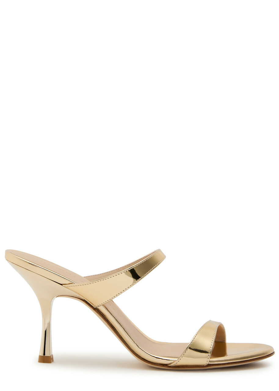 Stuart Weitzman Nudist 85 Metallic Leather Mules Gold