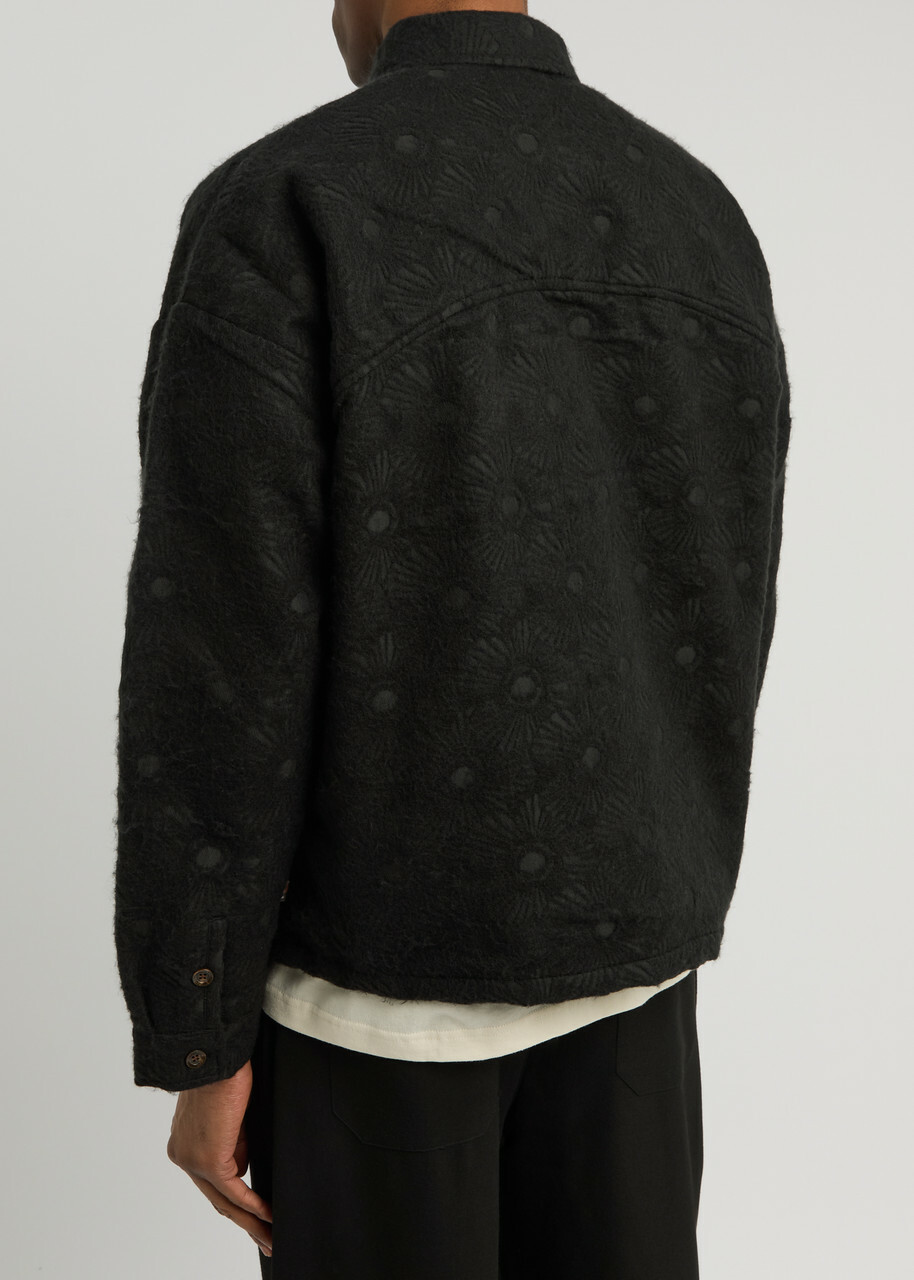 Honor The Gift Floral Jacquard Brushed-knit Overshirt Black