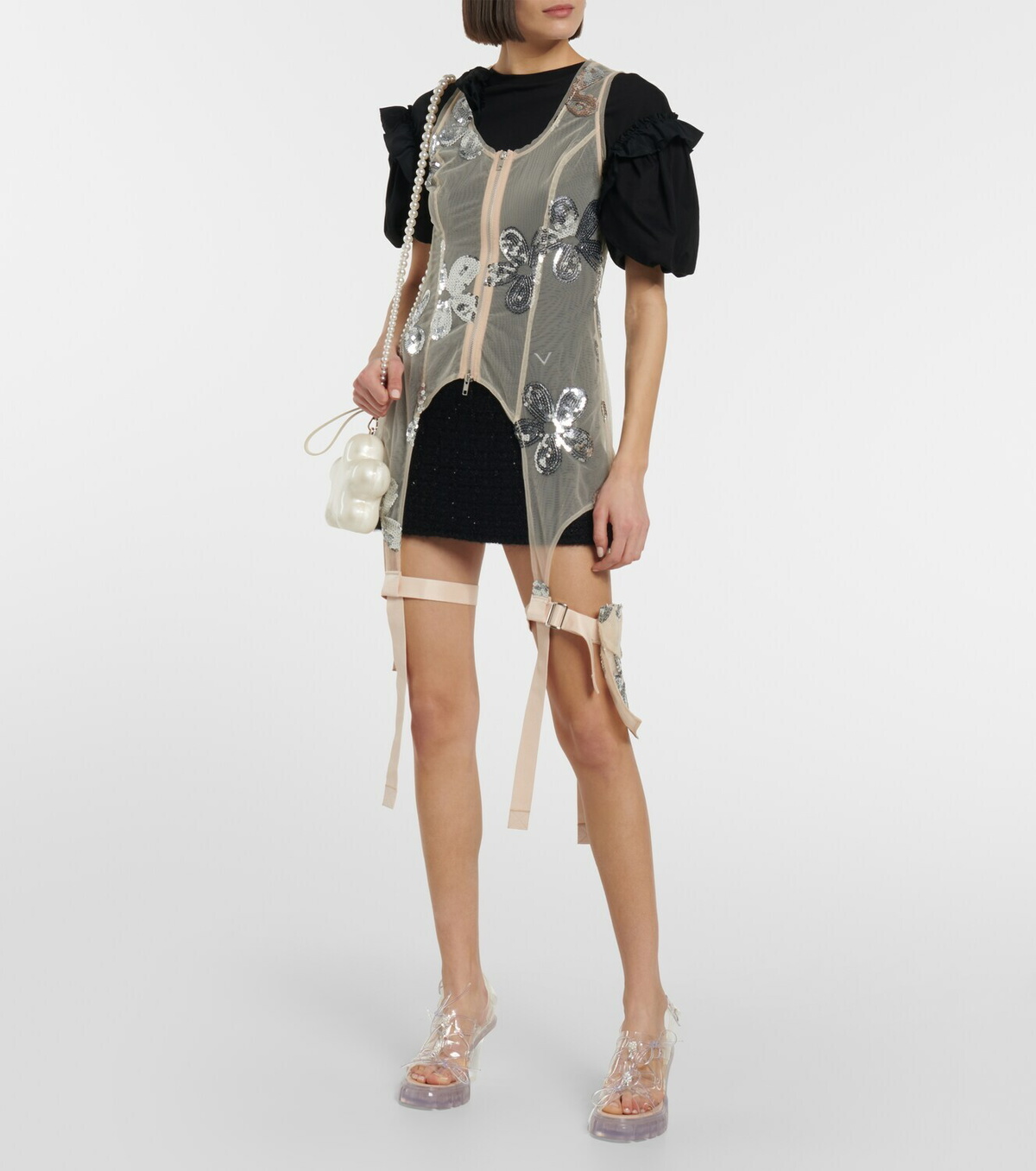 Simone Rocha - Sequined zip-up tulle top Simone Rocha