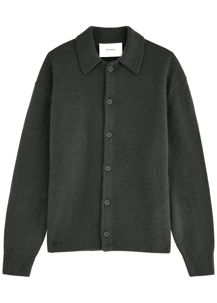Axel Arigato Ode Collared Wool-blend Cardigan Dark Grey