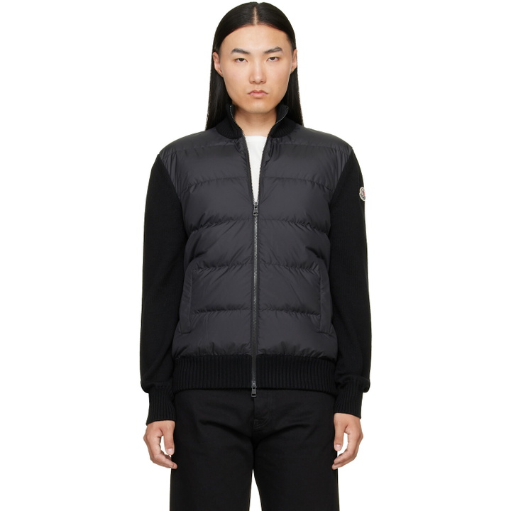 Photo: Moncler Black Padded Wool Zip-Up Down Cardigan