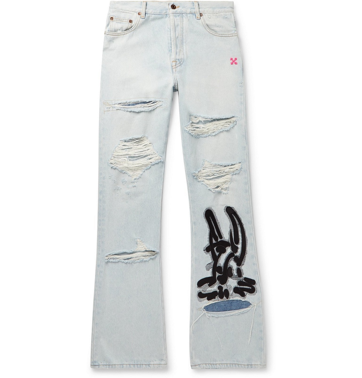 Off-White - EV BRAVADO Distressed Appliquéd Denim Jeans - Blue Off