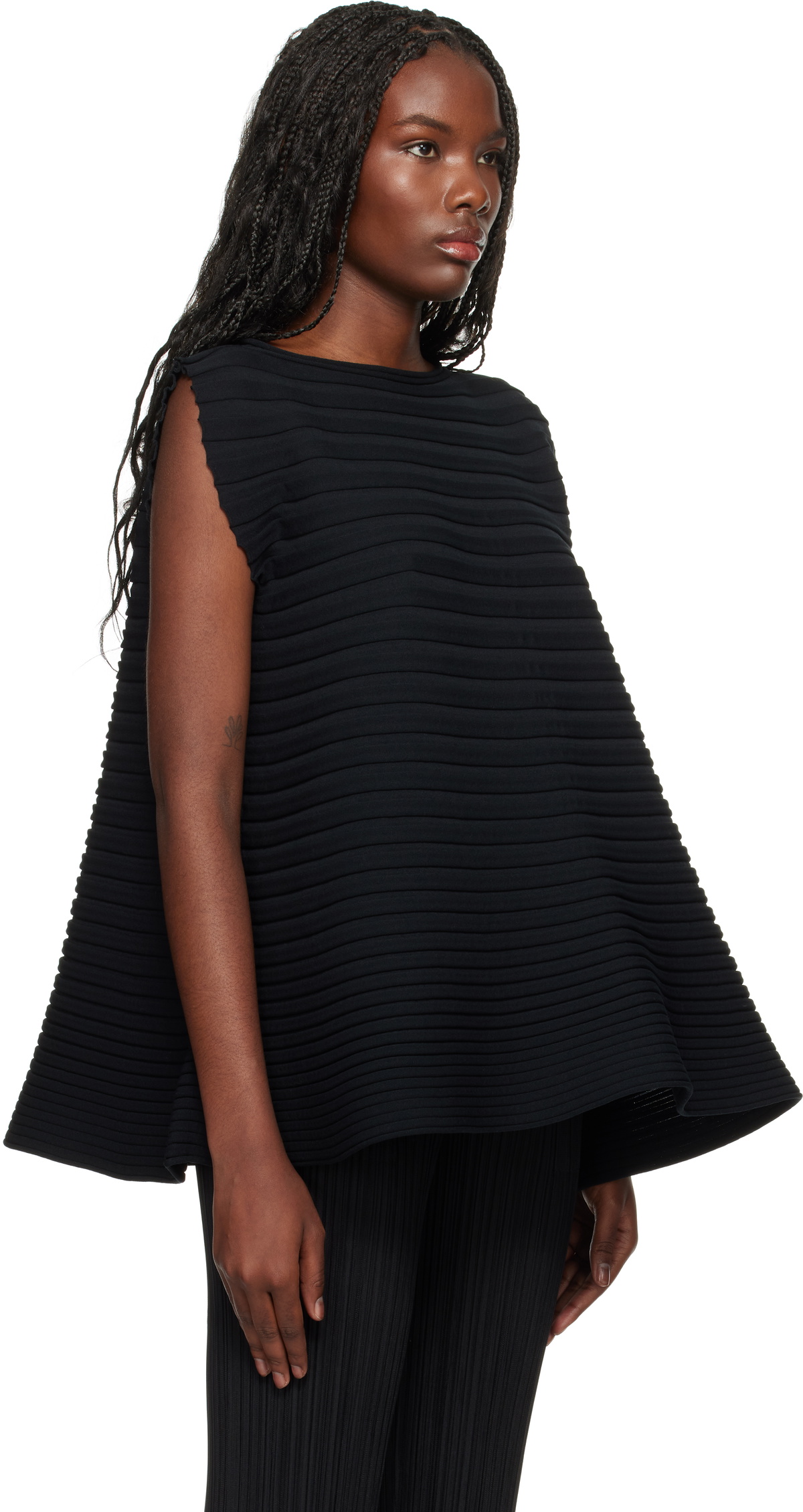 ky101 【美品】PLEATS PLEASE ベアトップ 黒 フリー PLEATS PLEASE ISSEY MIYAKE（ベアトップ/チューブトップ）の