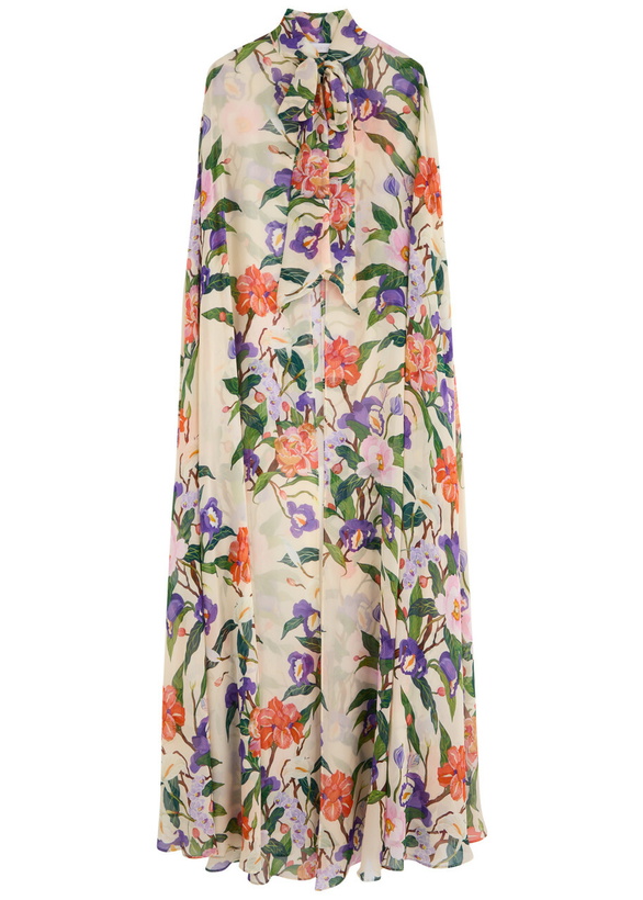 Photo: Borgo DE Nor Ara Floral-print Silk-chiffon Cape - Multicoloured - One Size