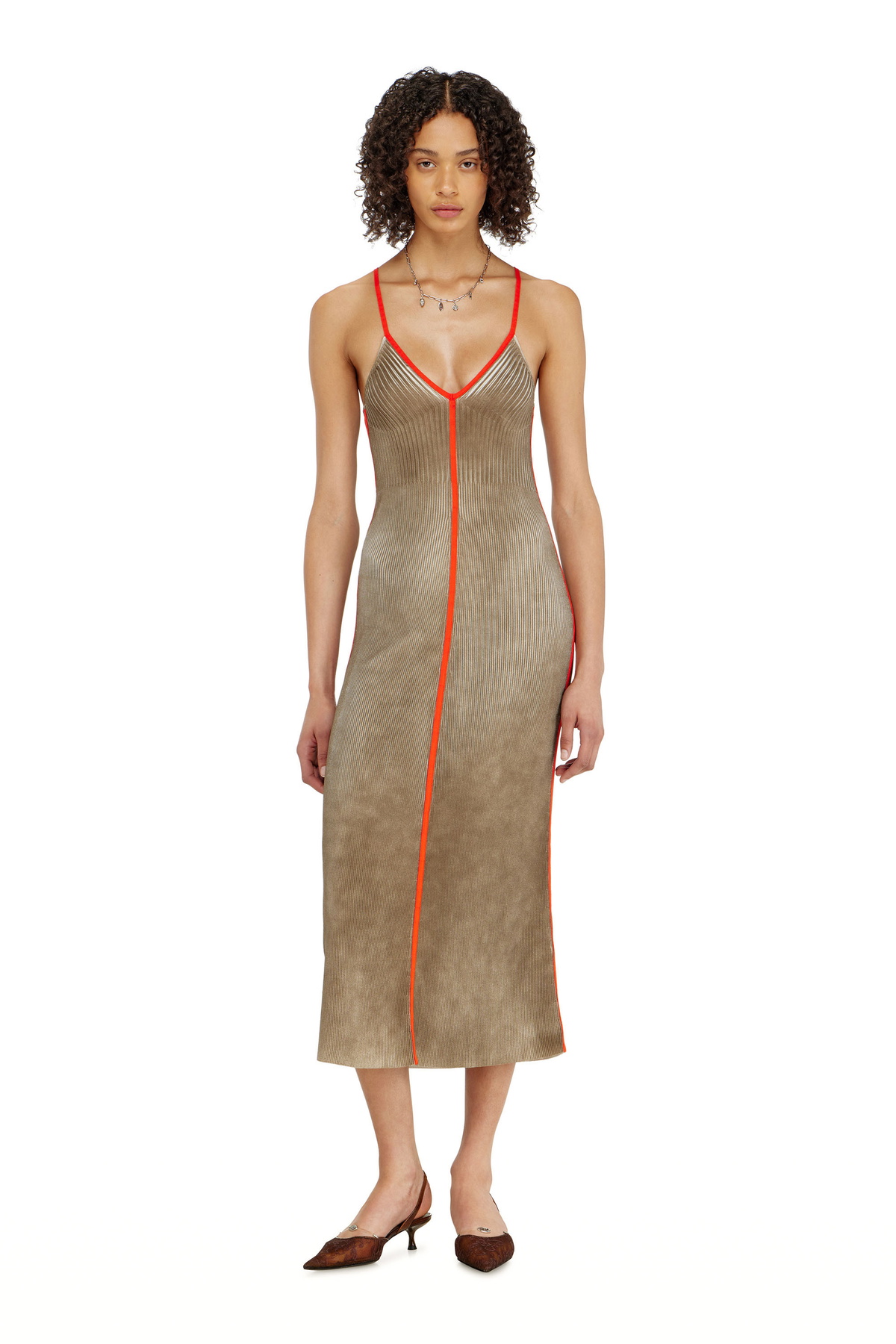 Diesel Rib-knit midi cami dress with contrast bands - Dresses Womens in Multicolor