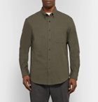 Club Monaco - Slim-Fit Button-Down Collar Cotton-Flannel Shirt - Army green
