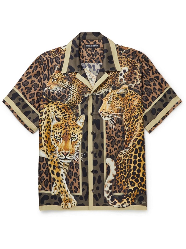 Photo: Dolce & Gabbana - Camp-Collar Printed Silk-Twill Shirt - Brown