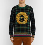 Versace - Logo-Embroidered Tartan Wool Sweater - Men - Green